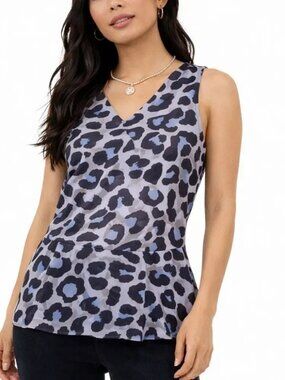 CAbi Blue Lavender Animal Print Sleeveless Blouse Top Small